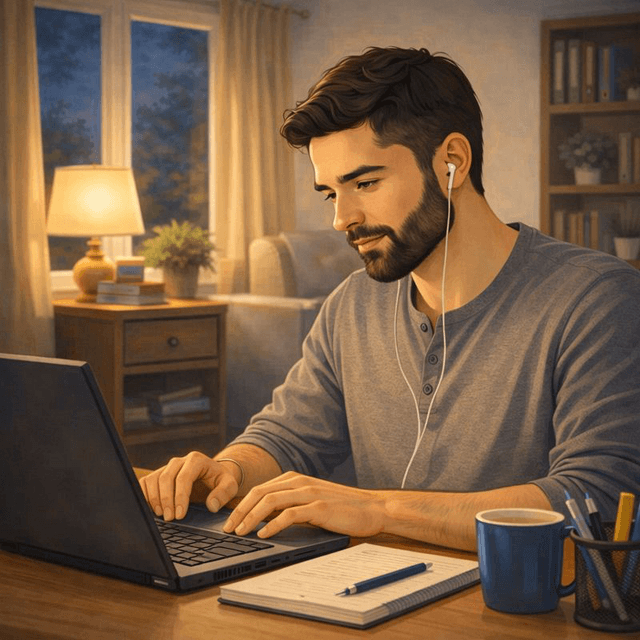 a man studying from home
