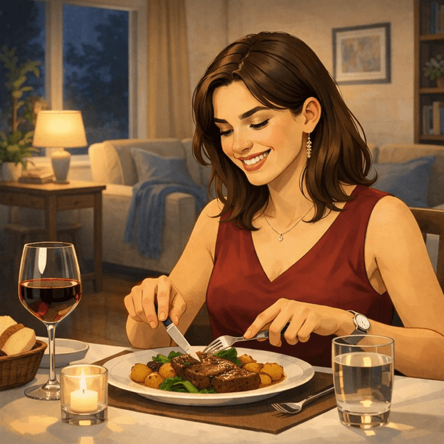a woman having dinner