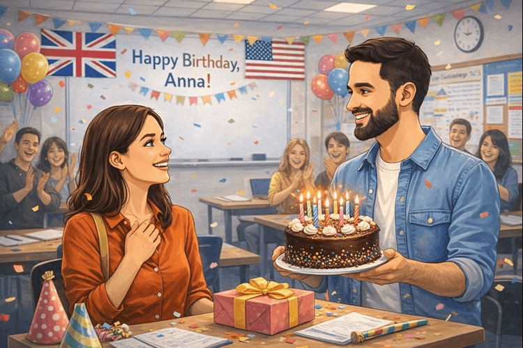 students celebrating a birthday in a classroom