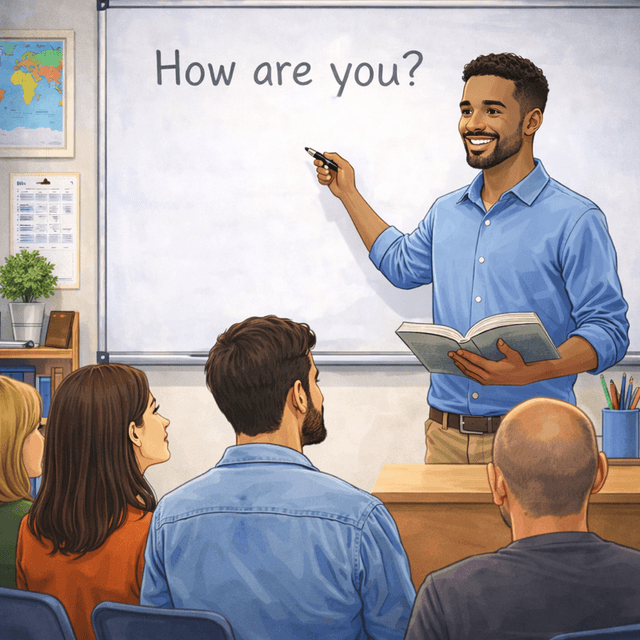 a teacher in front of the board