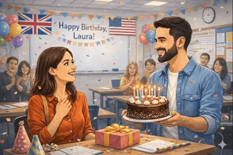 students celebrating a birthday in a classroom