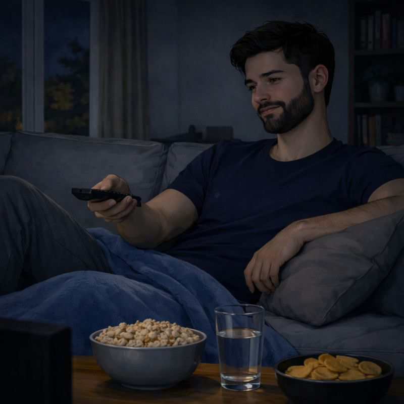 A person interacting with media at home.