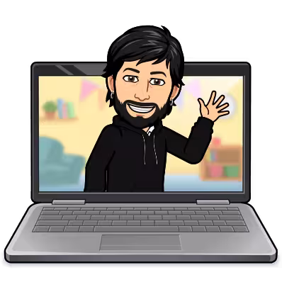 An avatar sticking out of computer